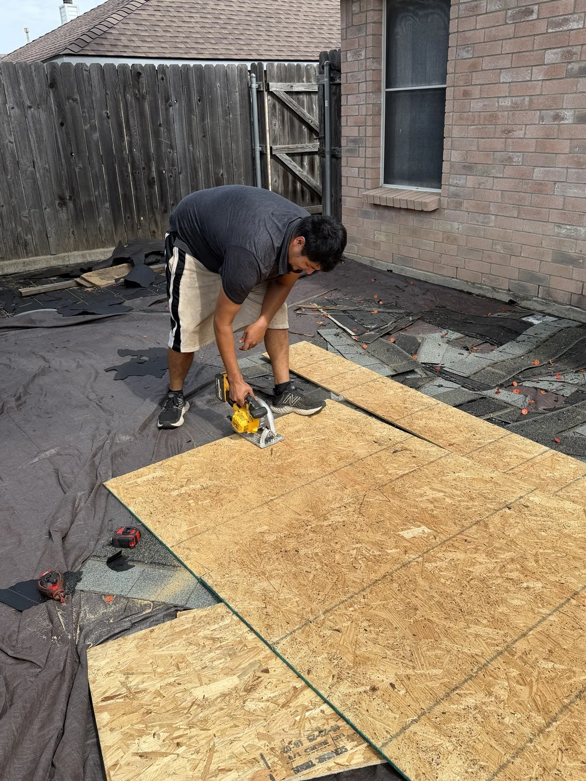 Roof decking replacement in progress