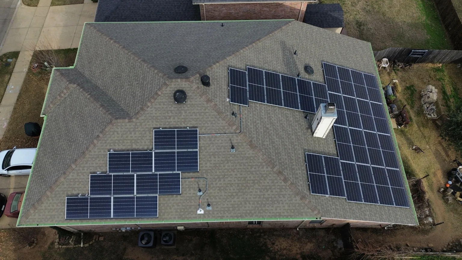Roof with solar panels from drone
